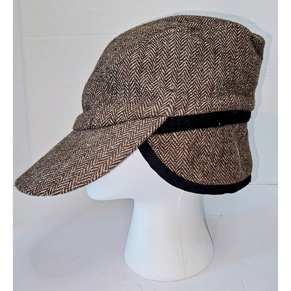 Wingo Mens Herringbone Wool Blend Newsboy Cap Gatsby Style Brown SZ S/M Sample - Picture 2 of 8